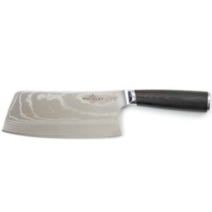 william Whiteley chefs cleaver knife, damascus cleaver knife, large kitchen knife made in sheffield knife