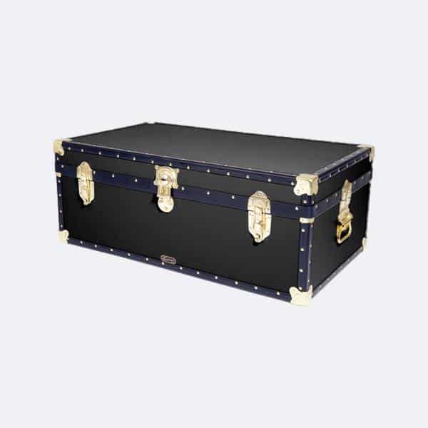 LOUIS VUITTON Antique Black Steamer Trunk with Red and Blue Stripe