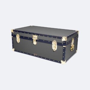 grey steamer trunk on white background