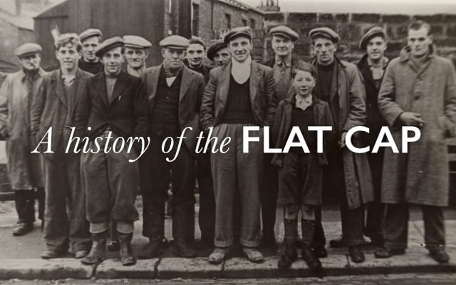 history of flat cap with old photo of workers wearing flat cap