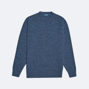 malloch's denim blue jumper made in Uk blue men's jumper on white background