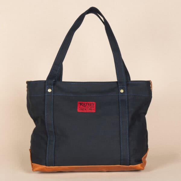 Ratsey and lapthorn navy shoulder tote made in Uk bag from scottish canvas and BRITISH LEATHER