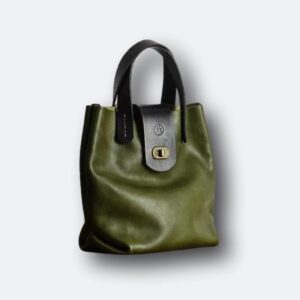 heather borg green leather handmade bag madein manchester on white background