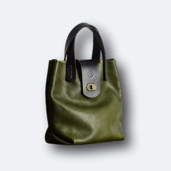 heather borg green leather handmade bag madein manchester on white background