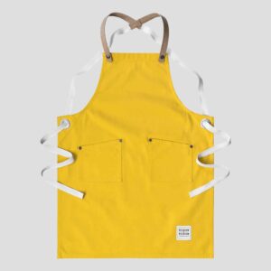 rsidon and risdon yellow children's apron, kids yellow apron in yellow canvas craft apron for children with cork straps