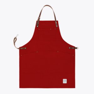 handmade red apron handcrafted oin UK on white background