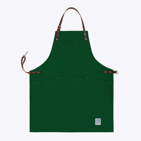 green apron on white background made in UK