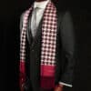 Red and White Ombré Houndstooth Fringed Scarf