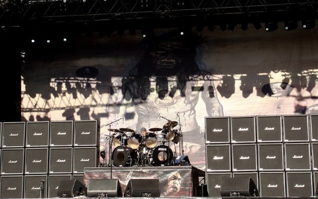 wall of marshalls at stadium gig wall of marshalls at stadium gig